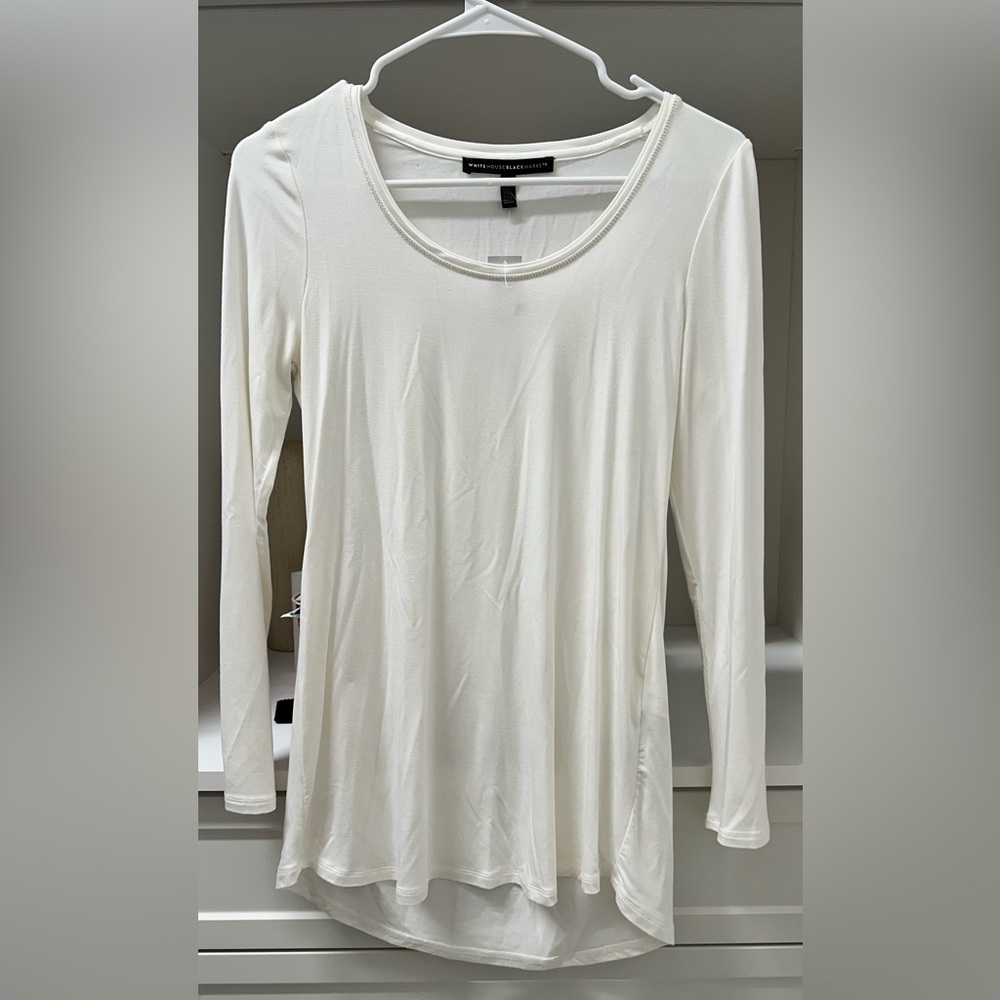 White House Black Market Cream Long Sleeve Tee